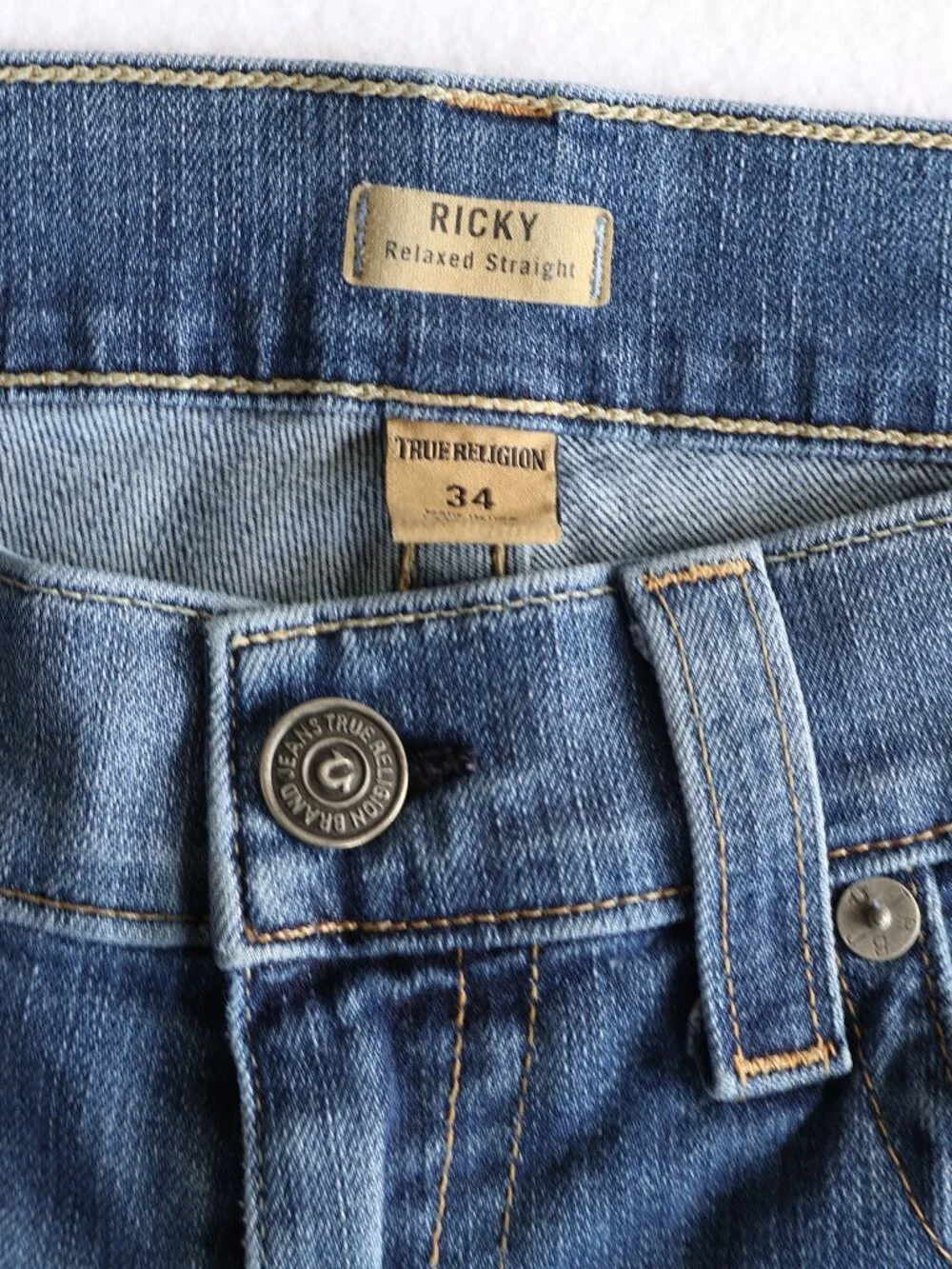 True Religion Ricky Relaxed Straight Jeans Mens 34x32 Flap Pocket Y2K